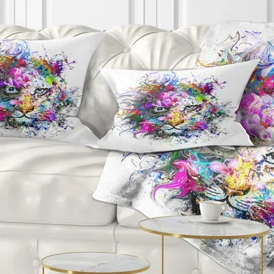 Design Art Abstract Tiger Face In Colorful Splashes Lumbar Pillow