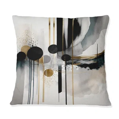 Design Art Abstract Transitional Shapes V - Abstract Shapes Printed Throw Pillow In Black;gold