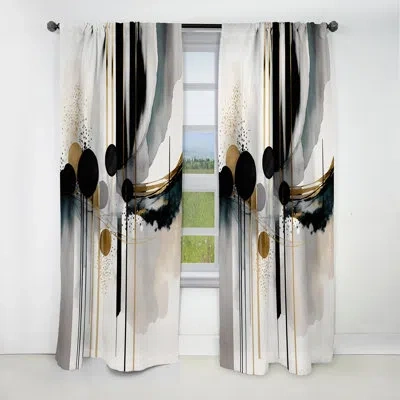 Design Art Abstract Transitional Shapes V - Shapes Curtain - Blackout Abstract Curtain - 1 Panels In Black;gold