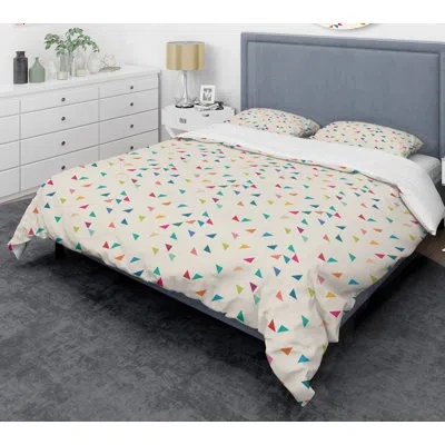 Design Art Abstract Triangular Retro I Mid-century Duvet Cover Set In Cream,blue