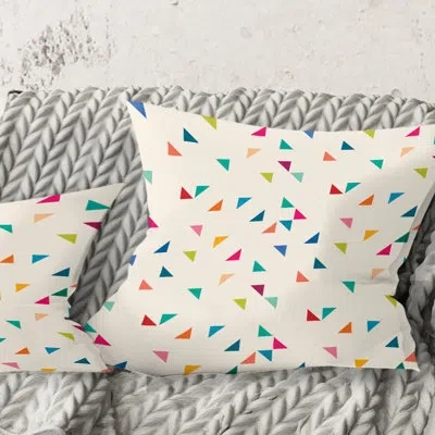 Design Art Abstract Triangular Retro Pattern I - Mid-century Modern Printed Throw Pillow In Blue;white;green;red;yellow;pink
