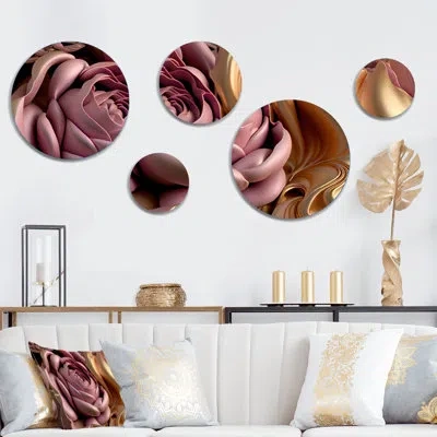 Design Art Abstract Wall Decor On Metal - Pink And Gold Glam Flowers Ii In Pink;gold