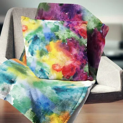 Design Art Abstract Watercolor Texture - Abstract Printed Pillow In Blue;red;blue;red