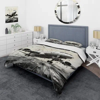 Design Art Abstracted Plane Flight Path Beddingmicrofiber / Polyester Duvet Cover Set In Gray