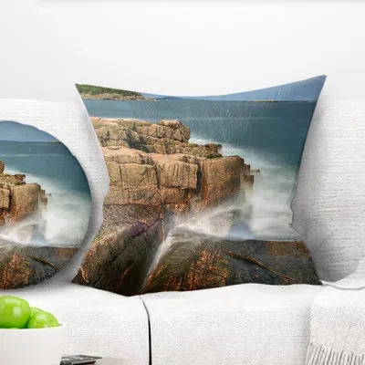 Design Art Acadia National Park Coast - Sea & Shore Printed Throw Pillow In Blue