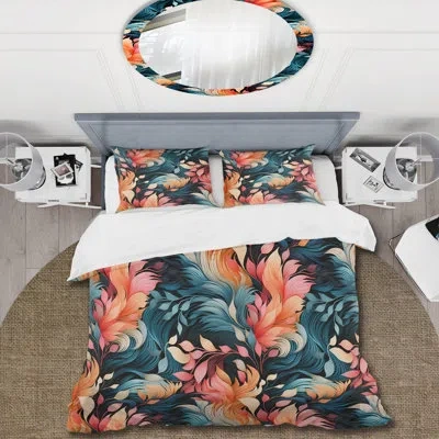 Design Art Adventure Blue And Pink Flower Botanical Pattern I Duvet Cover Set In Orange;teal