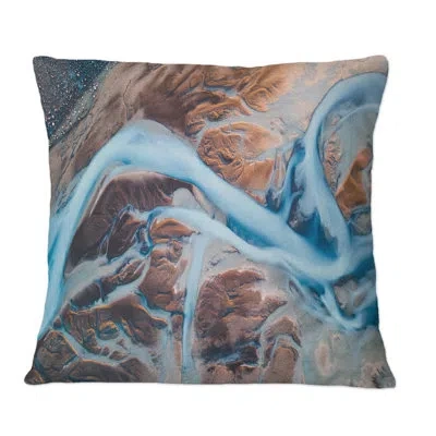 Design Art Aeral View A Glacial Rivers - Nautical & Coastal Printed Throw Pillow In Blue;brown