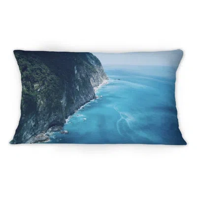 Design Art Aeral View Of Ocean By The Mountains - Nautical & Coastal Printed Throw Pillow 1