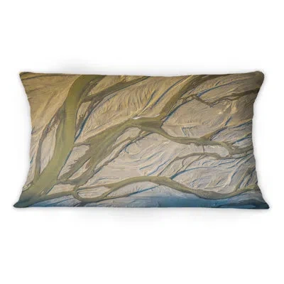 Design Art Aerial Drone View Of A Meandering Riverbed - Traditional Printed Throw Pillow 1