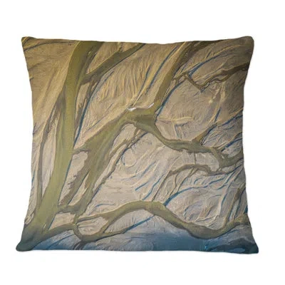 Design Art Aerial Drone View Of A Meandering Riverbed - Traditional Printed Throw Pillow In Gray