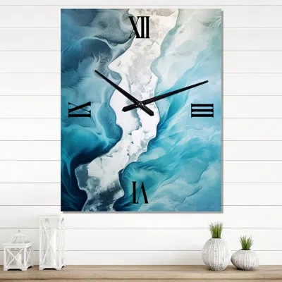 Design Art Aerial View Of Artic Glacier Landscape I - Glacier Very Wall Clocks In Blue