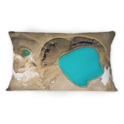 Design Art Aerial View Of Azure Volcanic Lake - French Country Printed Throw Pillow 1