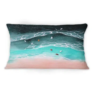 Design Art Aerial View Of Navy Blue Ocean Waves - Nautical & Coastal Printed Throw Pillow 1