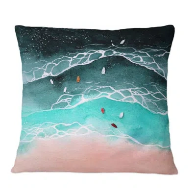 Design Art Aerial View Of Navy Blue Ocean Waves - Nautical & Coastal Printed Throw Pillow