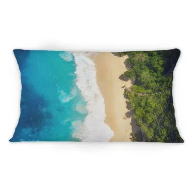 Design Art Aerial View Of Sea And Turquoise Beach -1 Nautical & Coastal Printed Throw Pillow