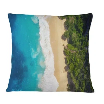 Design Art Aerial View Of Sea And Turquoise Beach - Nautical & Coastal Printed Throw Pillow In Blue;green