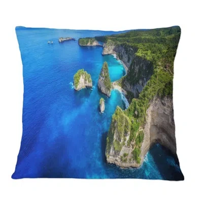 Design Art Aerial View Of Tropical Beach Ii - Nautical & Coastal Printed Throw Pillow