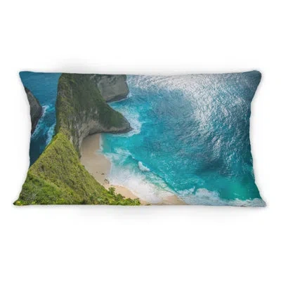 Design Art Aerial View Of Tropical Beach Iii - Nautical & Coastal Printed Throw Pillow 1