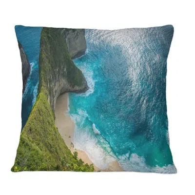 Design Art Aerial View Of Tropical Beach Iii - Nautical & Coastal Printed Throw Pillow
