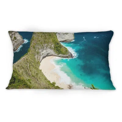 Design Art Aerial View Of Tropical Beach Iv - Nautical & Coastal Printed Throw Pillow 1