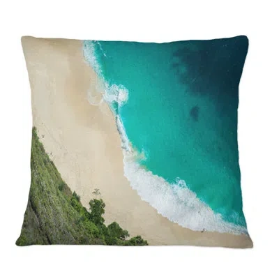 Design Art Aerial View Of Tropical Beach Vi - Nautical & Coastal Printed Throw Pillow