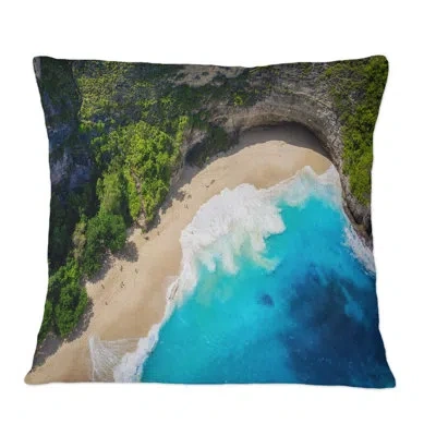 Design Art Aerial View Of Tropical Indonesian Blue Beach I - Nautical & Coastal Printed Throw Pillow In Blue;green