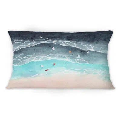 Design Art Aerial View On Tropical Ocean Waves - Nautical & Coastal Printed Throw Pillow 1