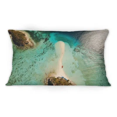 Design Art Aerial View Turquoise Water On Beahc -1 Nautical & Coastal Printed Throw Pillow