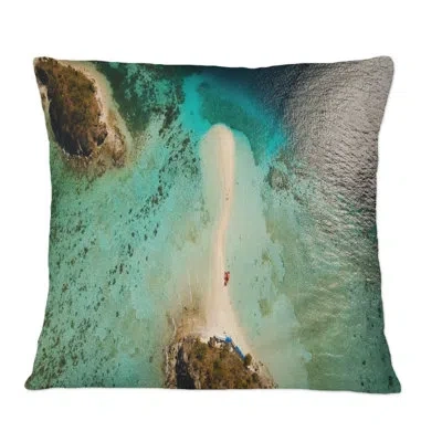 Design Art Aerial View Turquoise Water On Beahc - Nautical & Coastal Printed Throw Pillow In Blue