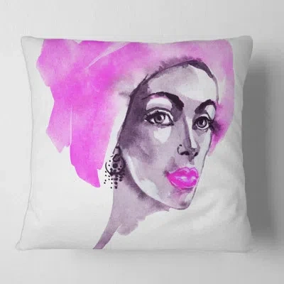 Design Art African American Woman Fashion Portrait Square Pillow Cover & Insert In Pink