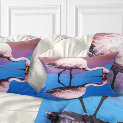 Design Art African Beautiful Food Seeking Flamingo Lumbar Pillow