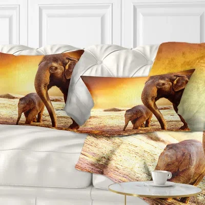Design Art African Elephant Mother And Baby Outdoors Lumbar Pillow