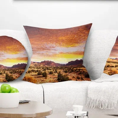 Design Art African Landscape Land With Thick Clouds At Sunset Pillow In Brown;yellow