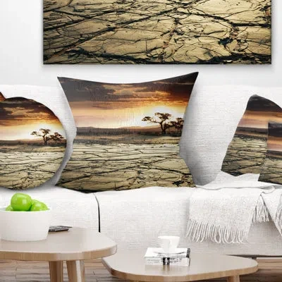 Design Art African Landscape Printed Desert Gopi Cracked Drought Land Throw Pillow In White