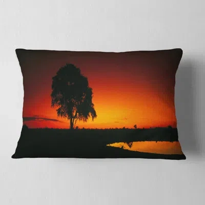 Design Art African Landscape Printed Sunset View In Tanzania Lumbar Pillow