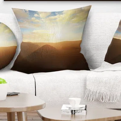 Design Art African Landscape Sunset Over Gloomy Mountains Pillow In White