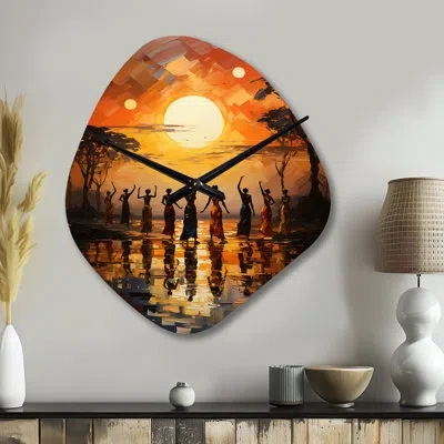 Design Art African Savannah Melody Ii - African Art Asymmetrical Metal Wall Clock, Global Unique Shape Wall Clo In Black;yellow