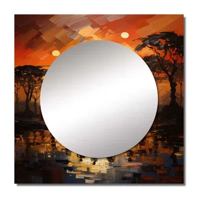 Design Art African Savannah Melody Ii - African Large Square Mirror For Wall Art Decor In Black;yellow