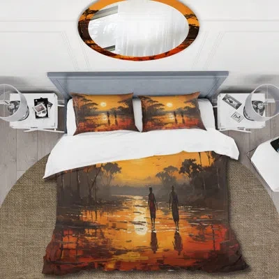 Design Art African Savannah Serenade Vi - African Art Duvet Cover Set - Microfiber Polyester In Black;yellow