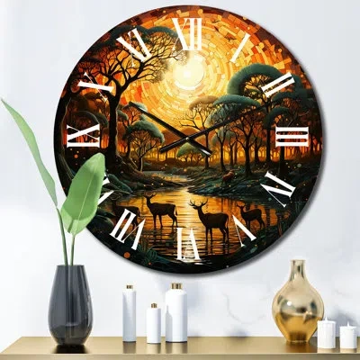 Design Art African Savannah Symphony Vi Metal Wall Clock In Black;yellow