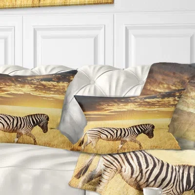 Design Art African Solitary Zebra Walking In Grassland Lumbar Pillow