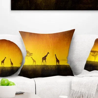 Design Art African Sunset Aura - Landscape Printed Pillow In Orange