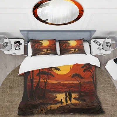 Design Art African Tribal Eternity Ii - African Tribal Duvet Cover Set - Microfiber Polyester In Black;yellow