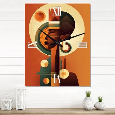 Design Art African Tribal Goddess Graphic Illustration Iii - Abstract Portraits Modern Wall Clock In Black