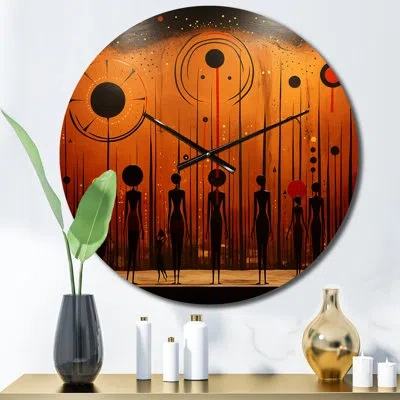 Design Art African Tribes Ancient Traditions I - African Tribes Wall Clock In Black;orange