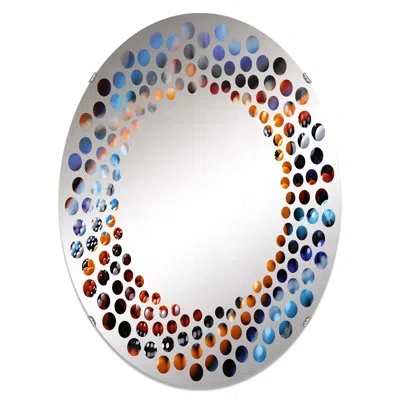 Design Art African Tribes Samburu Beadwork Ii - Polka Dot Wall Mirror Oval In Blue;black;green;gray;white;red;yellow;p
