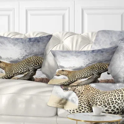 Design Art African Wall Leopard On Tree Under Cloudy Sky Lumbar Pillow
