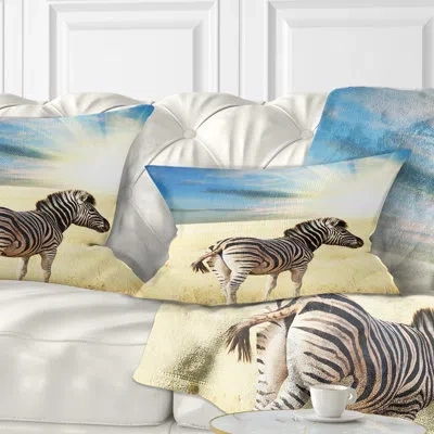 Design Art African Wander Zebra At Bright Sunrise Lumbar Pillow