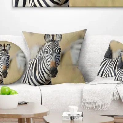 Design Art African Zebra Close Up View - Animal Printed Pillow In Black;white