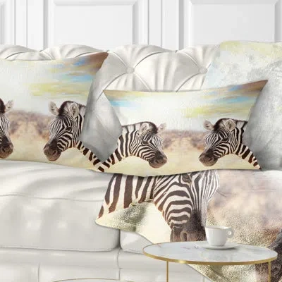 Design Art African Zebras Face To Face At Sunset Lumbar Pillow